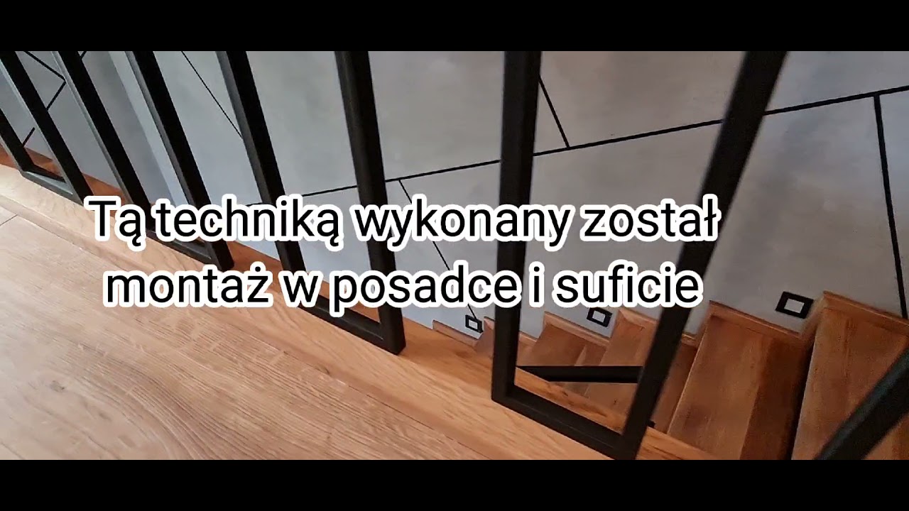 Balustrada loft montaż nie widoczny 20 x 20  lamele tralki  czarna dębowe schody czarny mdf Mosina