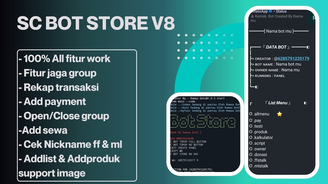 🛍️SC BOT STORE V8 TERBARU || ADD SEWA || FAST RESPO || REKAP || ADD LIST, TESTI, PRODUK || ON 24 JAM