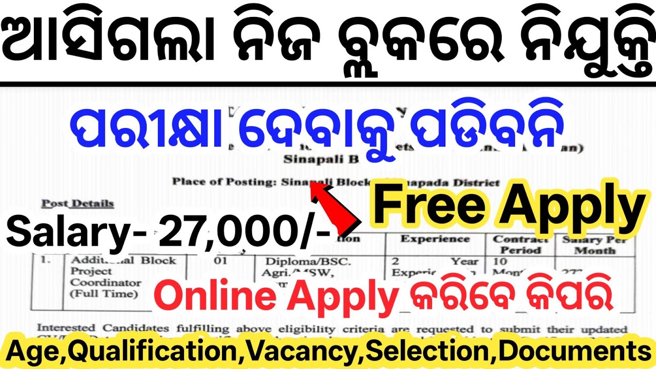 ଆସିଲା ନିଜ ବ୍ଲକରେ ନୂଆ ନିଯୁକ୍ତି 2026// Latest Odisha Govt Jobs 2026// Odisha New Govt Jobs 2026