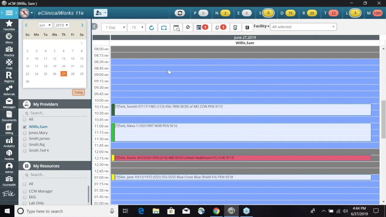 График ресурсов eClinicalWorks