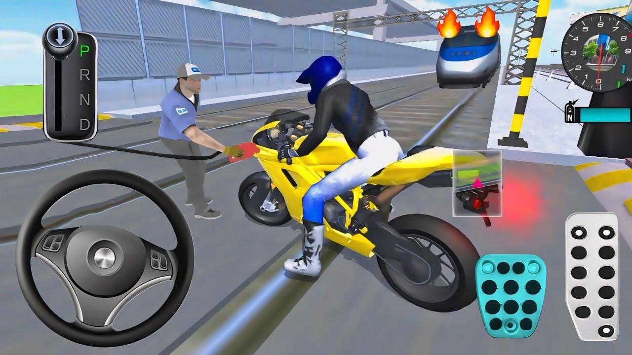 Yellow Brand New Bike Vs Bullet Train 3d Driving Class android game play video || Car Game #cargame​