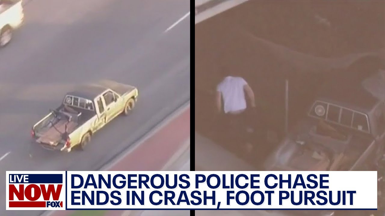 Dangerous police chase: Stolen truck drives wrong way, narrowly missing cars | LivenOW from FOX