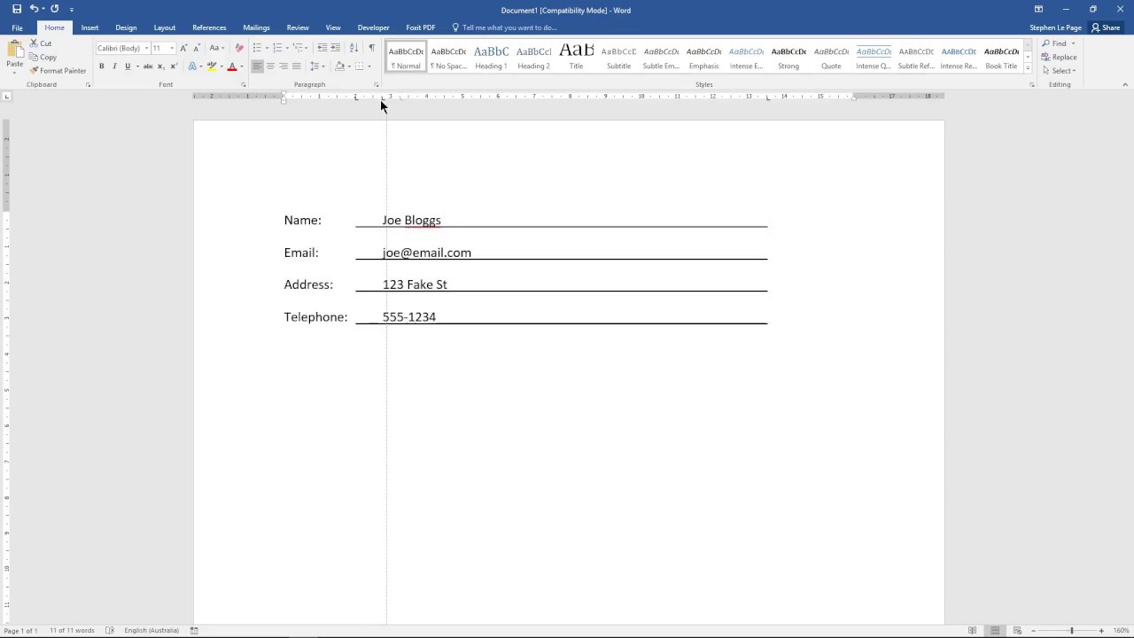 Метод «Три вкладки» для создания подчеркивания формы в Microsoft Word