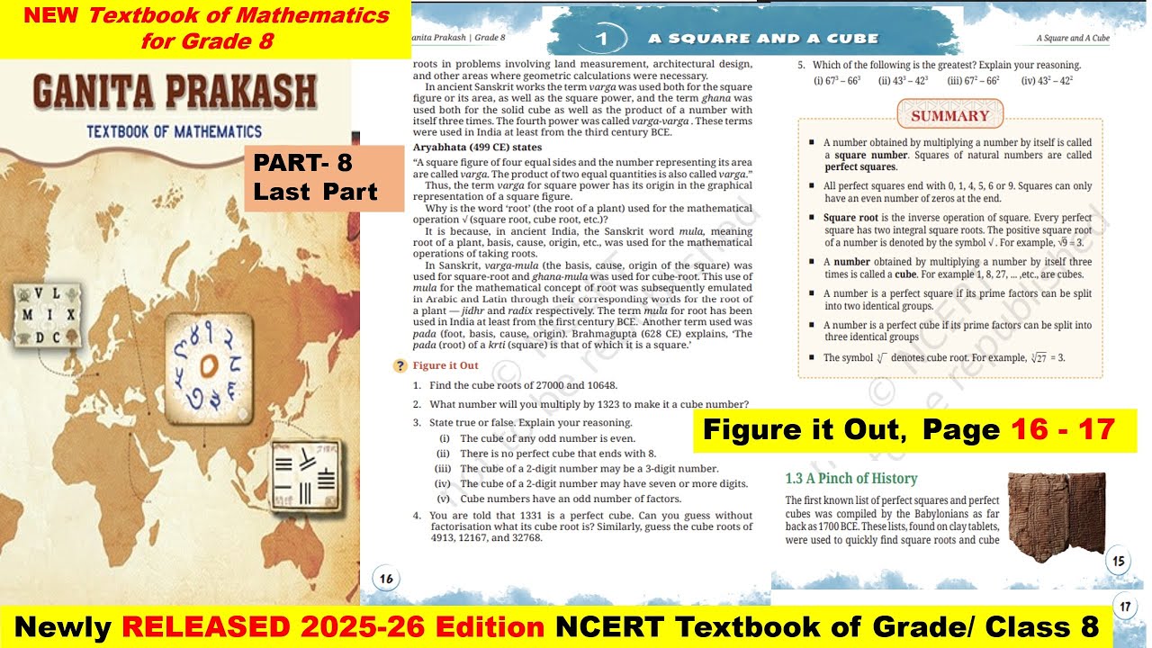 Class 8 Maths || Chapter 1 || A Square and A Cube || Part -8|| GANITA PRAKASH || New NCERT ||