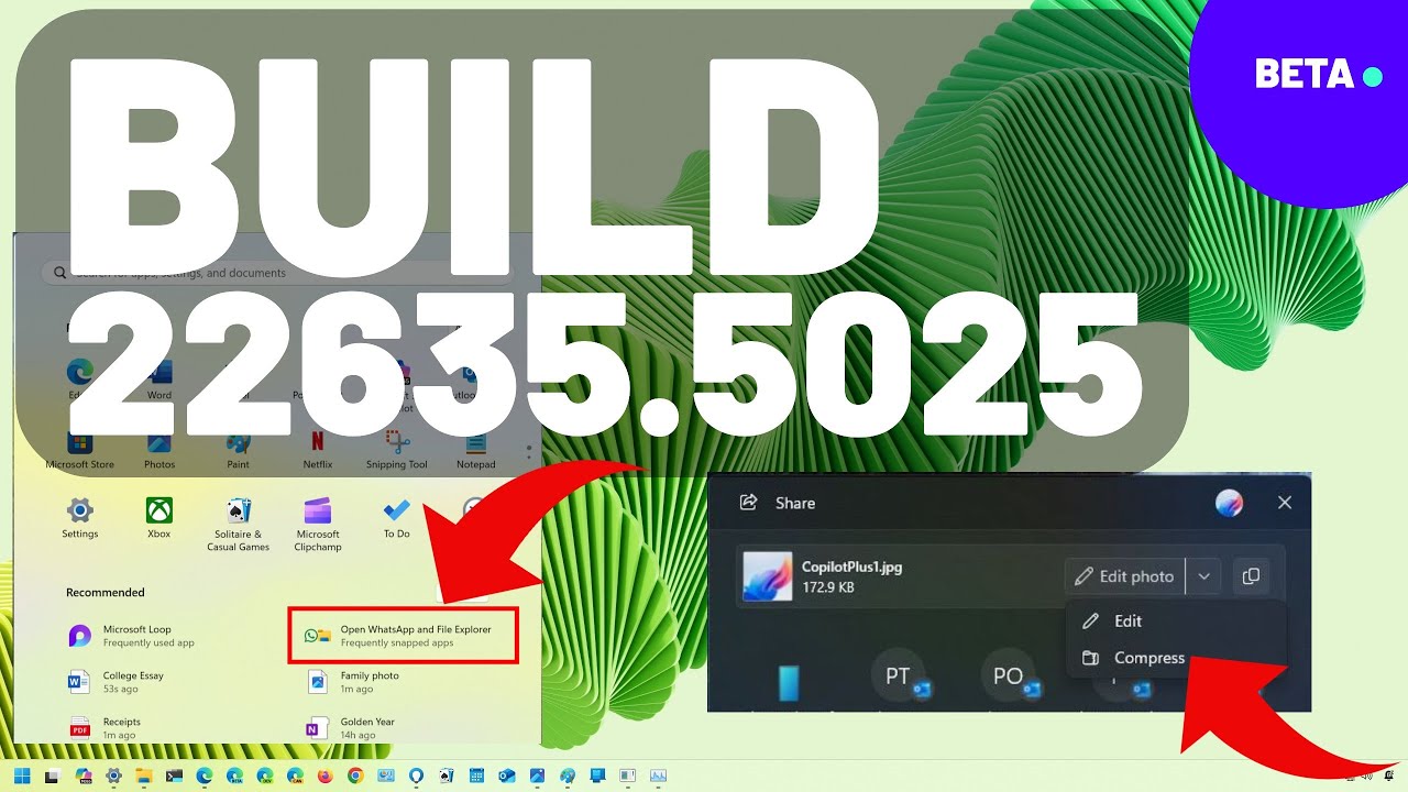 Windows 11 build 22635.5025 (KB5053661) NEW Start menu with Snap Group, Share with Edit feature