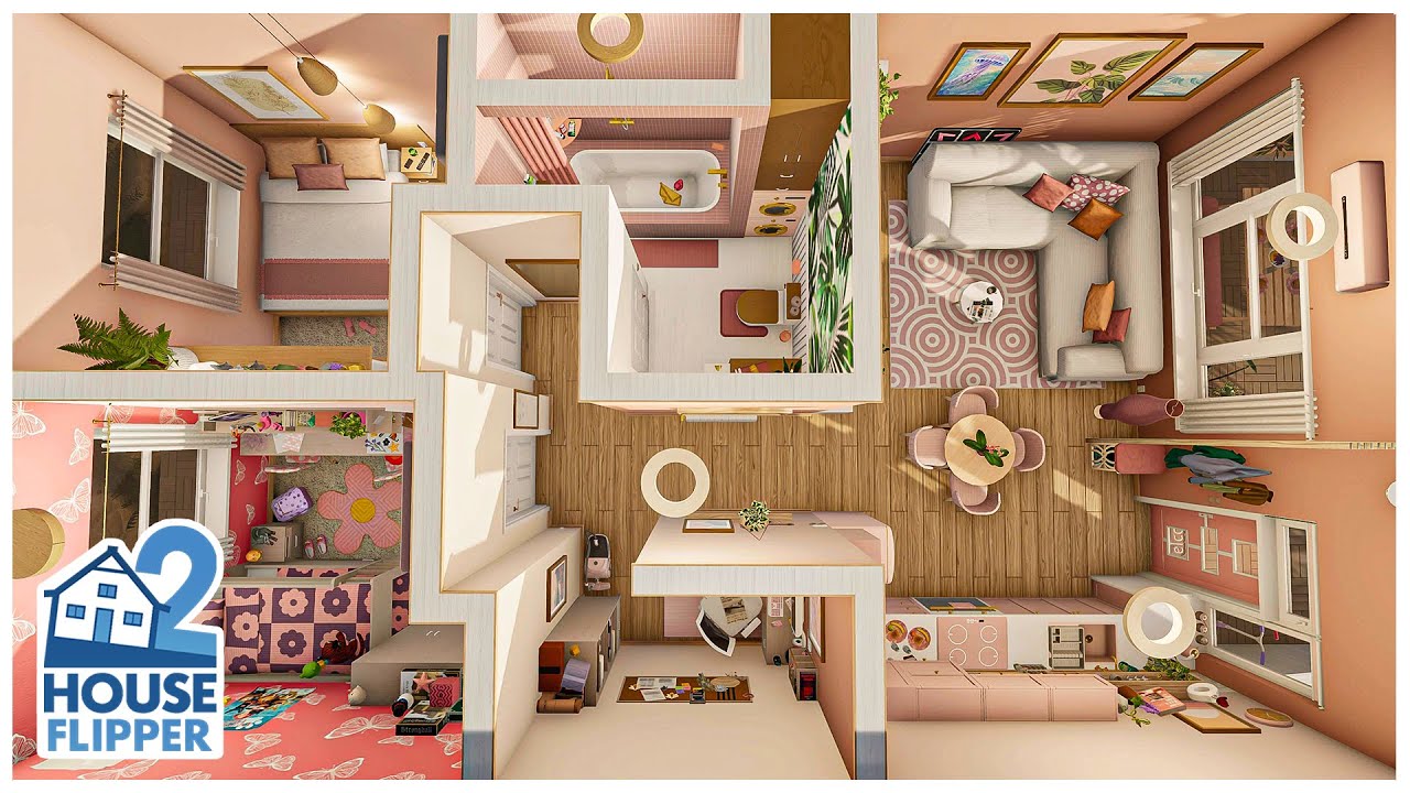Pink Home for a Family with Twins | House Flipper 2 - Stop Motion Build