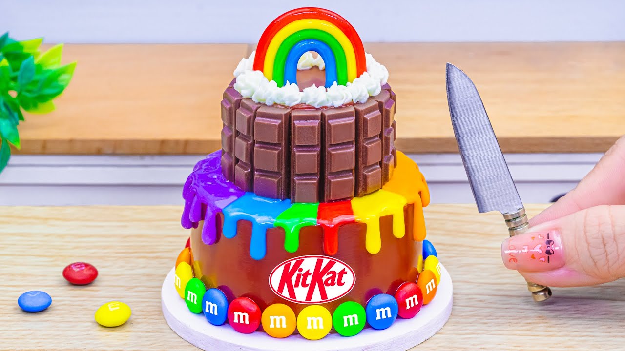 Amazing Miniature Chocolate KitKat Rainbow Drip Cake Decorating 🌈 Tiny Rainbow Cake By DIY Cakes