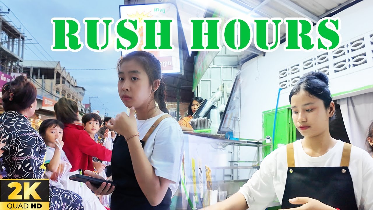 THE EVENING RUSH HOUR TRAFFIC, BUSY PEOPLE AT 6PM PHNOM PENH CAMBODIA [2K] WALKING TOUR