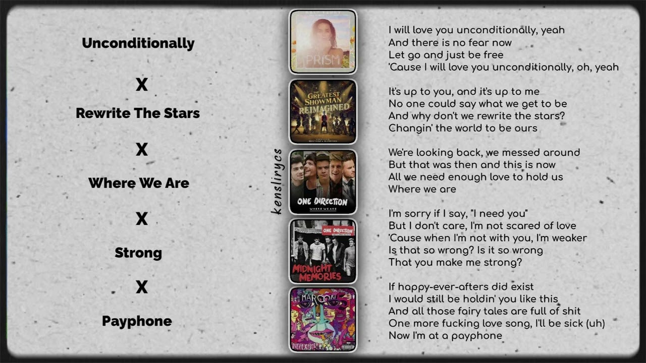 Unconditionally x Rewrite The Stars x Where We Are x Strong x Payphone (Tiktok Version)