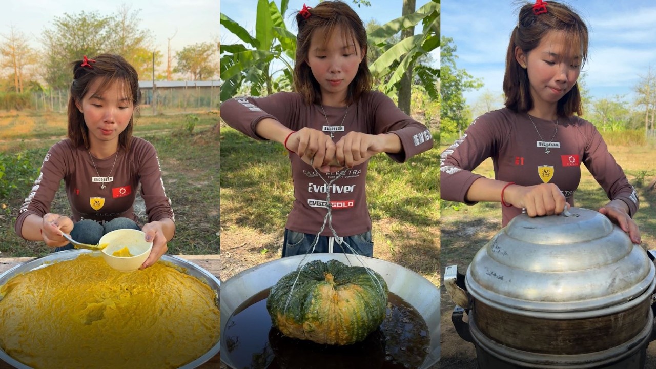 Amazing cooking deep fried pumpkin steam recipe