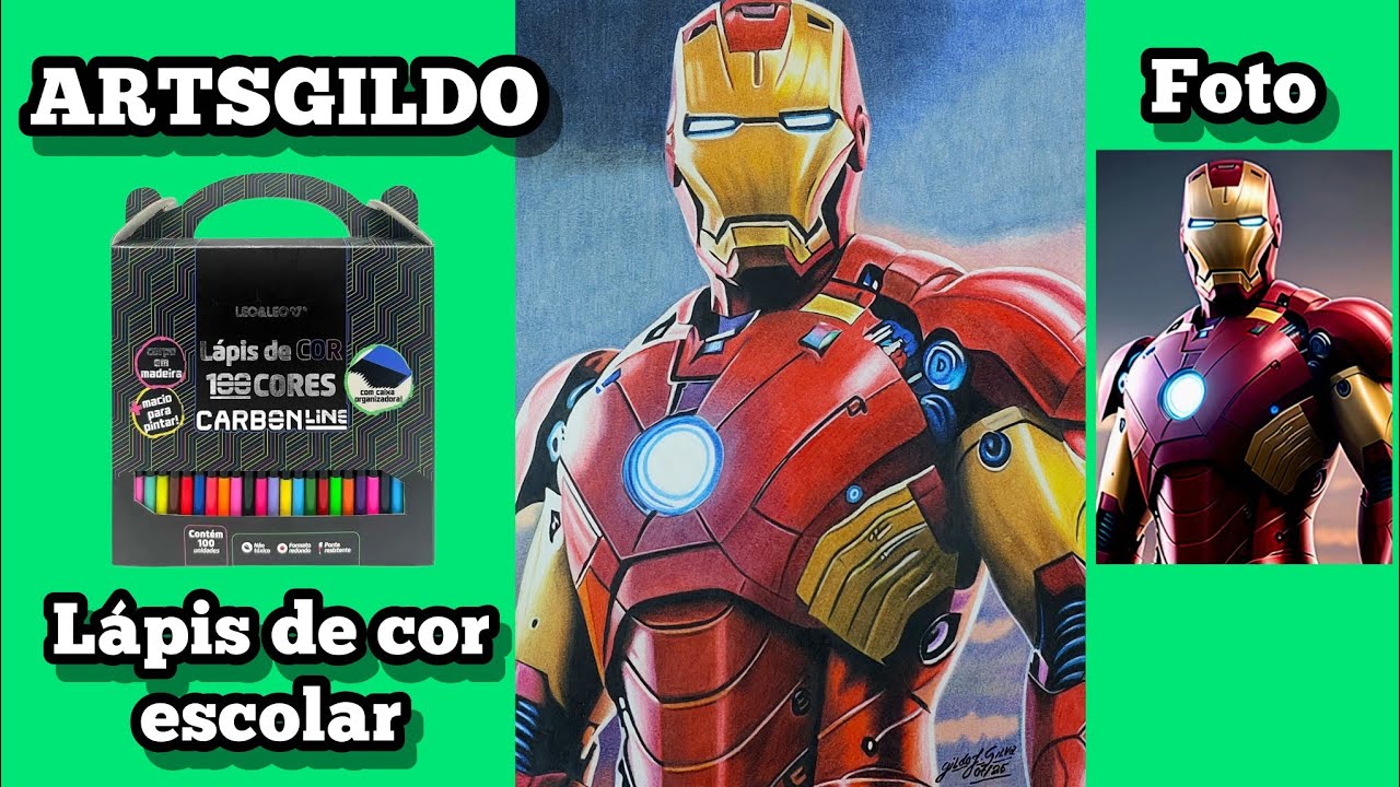 PINTURA COM LÁPIS DE COR HOMEM DE FERRO