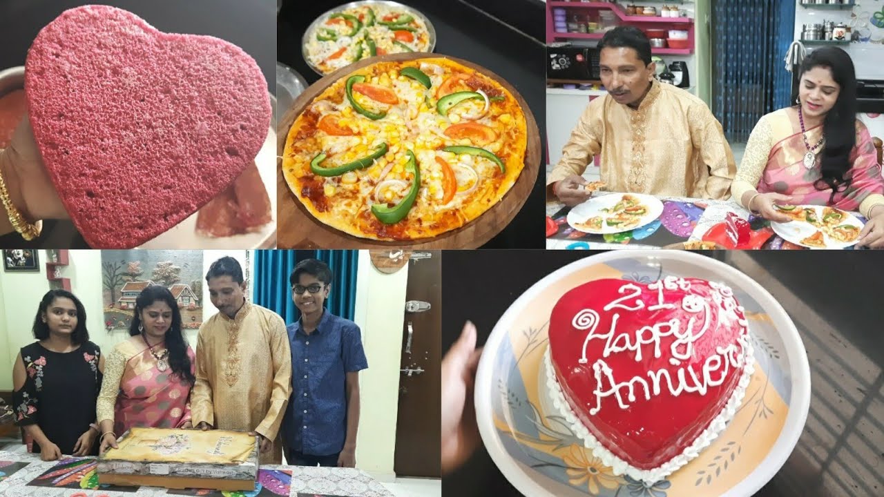 2021 me 20th Anniversary💏 RED VELVET HEART SHAPE CAKE❤ CHEESE BURST PIZZA🍕 ANNIVERSARY CELEBRATION🎂