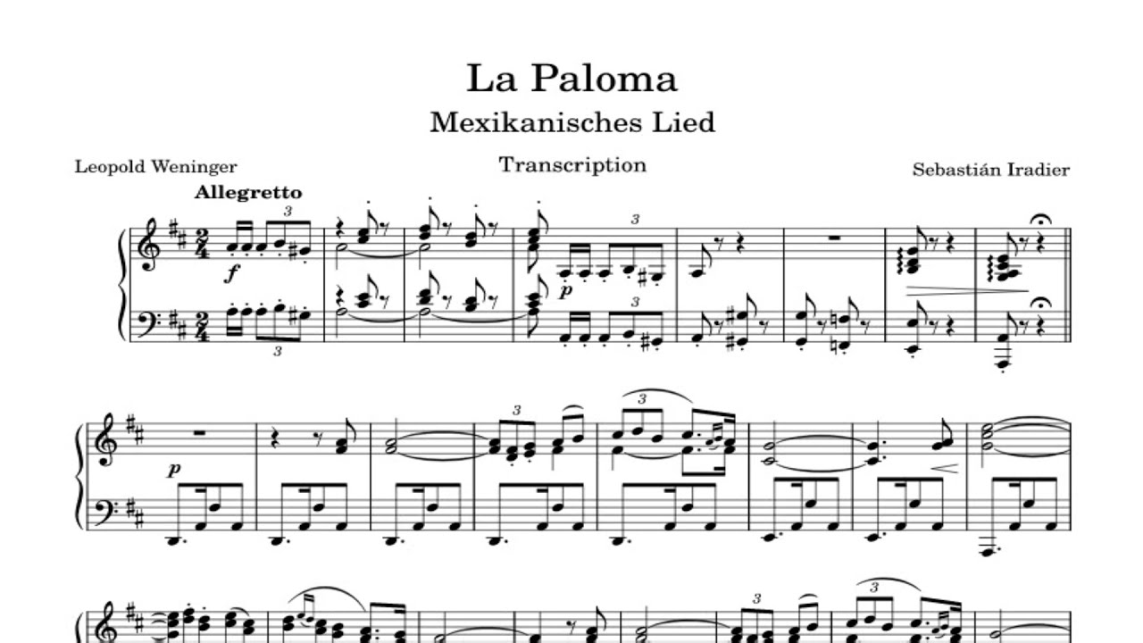 La Paloma - Sebastián Iradier Piano Sheet Music