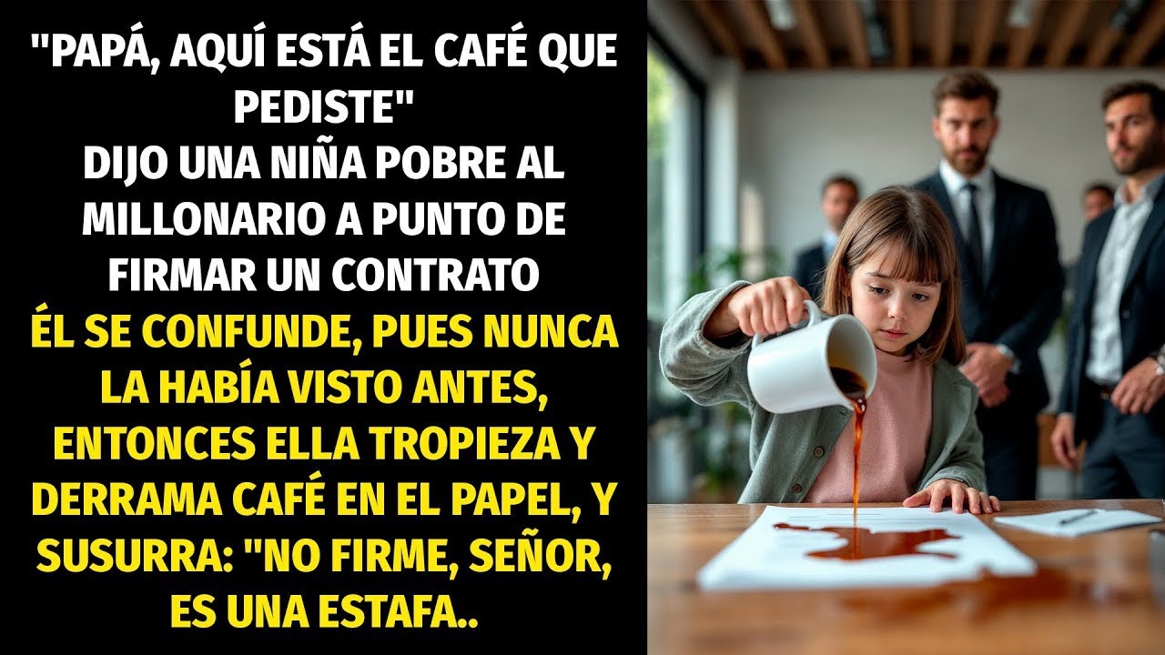 'PAPÁ, AQUÍ ESTÁ TU CAFÉ'', DIJO LA NIÑA POBRE. IBA A FIRMAR, PERO ELLA SUSURRÓ- ''ES UNA ESTAFA...