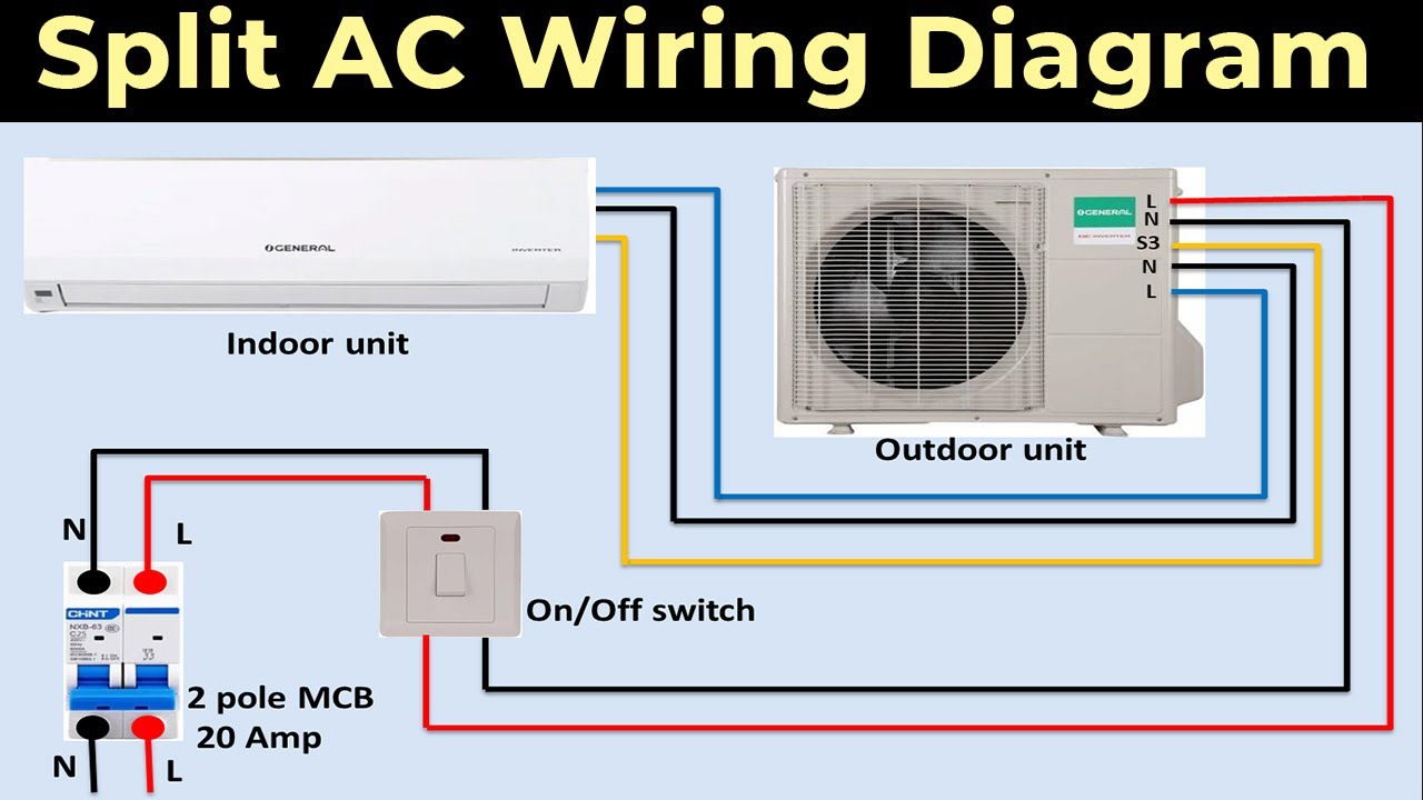 split ac wiring diagram | Indoor Outdoor single phase unit connection | 3 wire connection