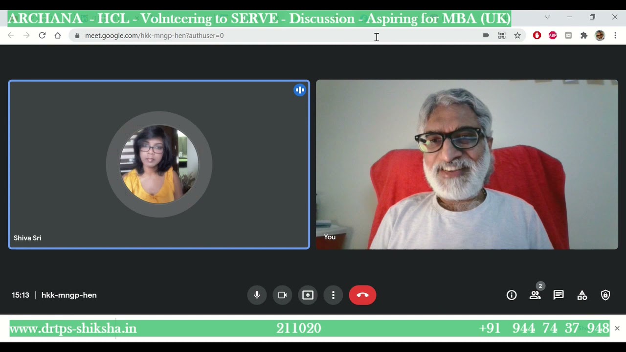 211020 ARCHANA Volunteer Shiksha MBA Abroad UK Discussion DrTPS