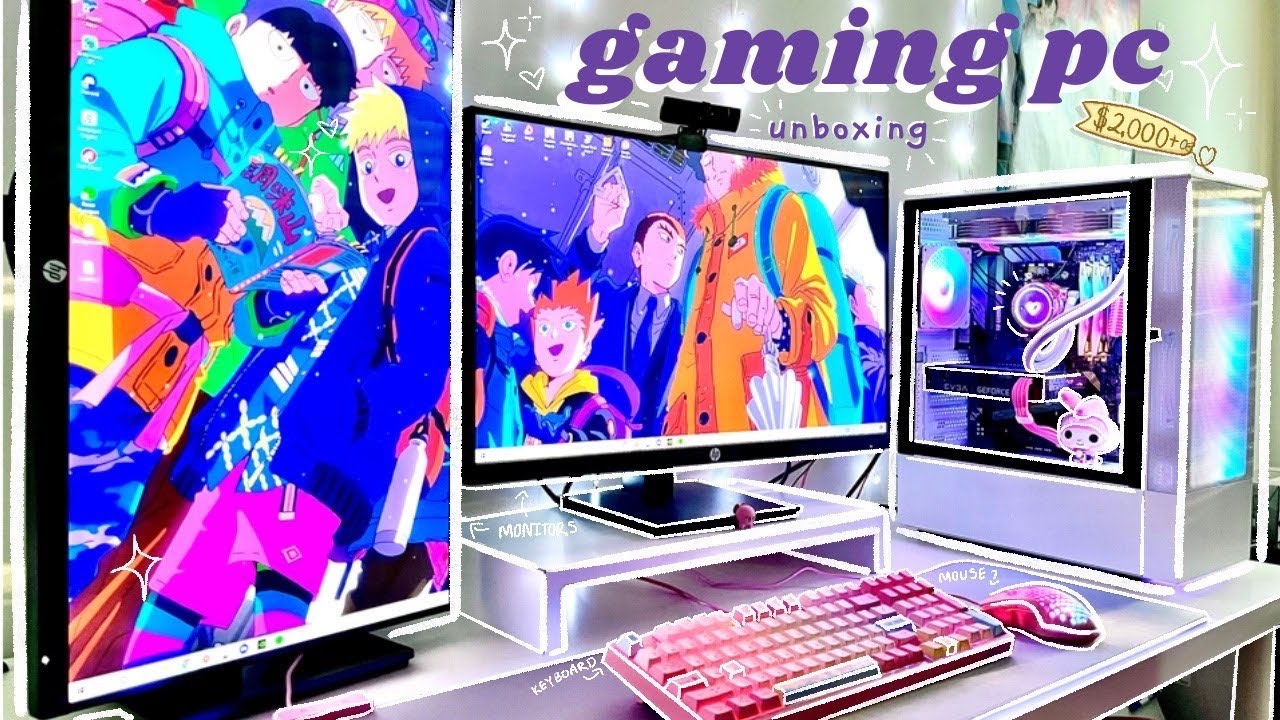 RGB Custom PC unboxing 📦 | white & pink aesthetic, gaming + streaming PC!