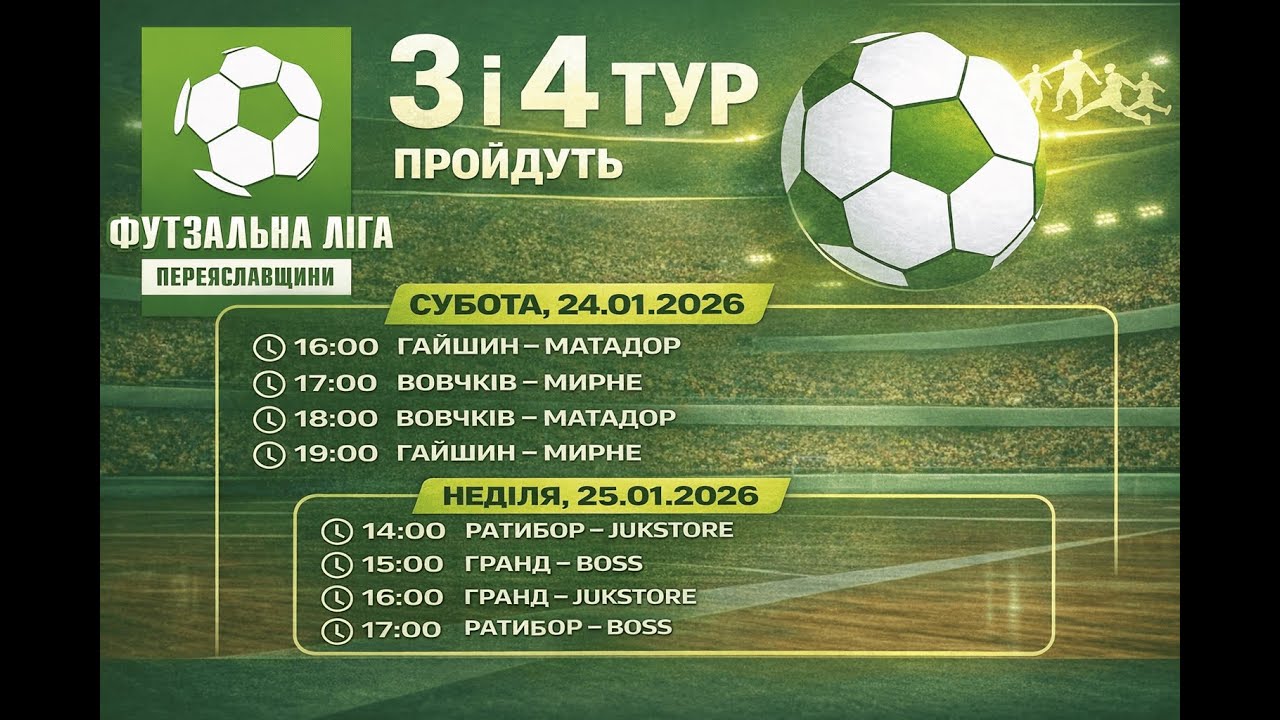 3 і 4 ТУР ФУТЗАЛЬНОЇ ЛІГИ ПЕРЕЯСЛАВІ 2026.