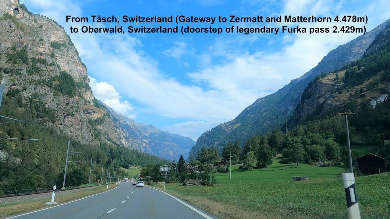 Way to Furka Pass - from Täsch to Oberwald - Relaxing Drive in Beautiful Scenery