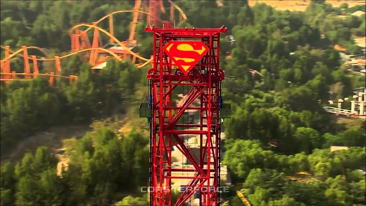 Lex Luthor: Drop of Doom on-ride & off-ride HD b-roll footage Six Flags Magic Mountain