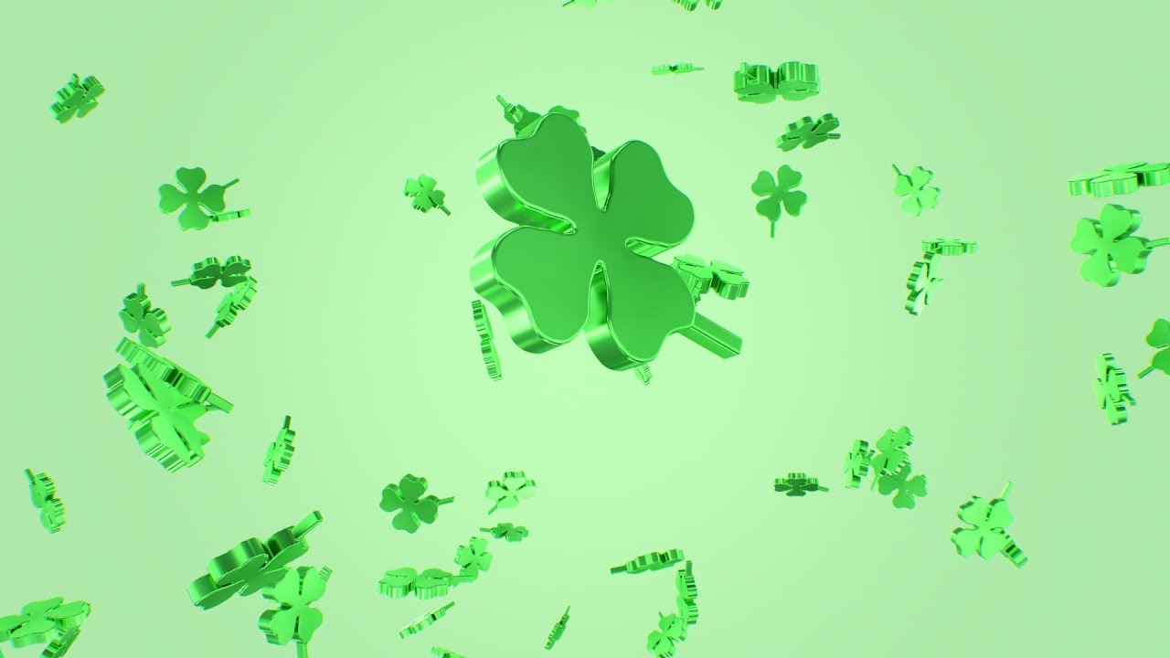 Lucky Green Falling Four Leaf Clovers St. Patrick's Day Shamrocks 4K UHD 60fps 1 Hour Video Loop