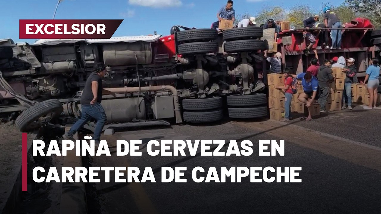 Saquean camión cargado de cerveza al volcar en carretera de Campeche