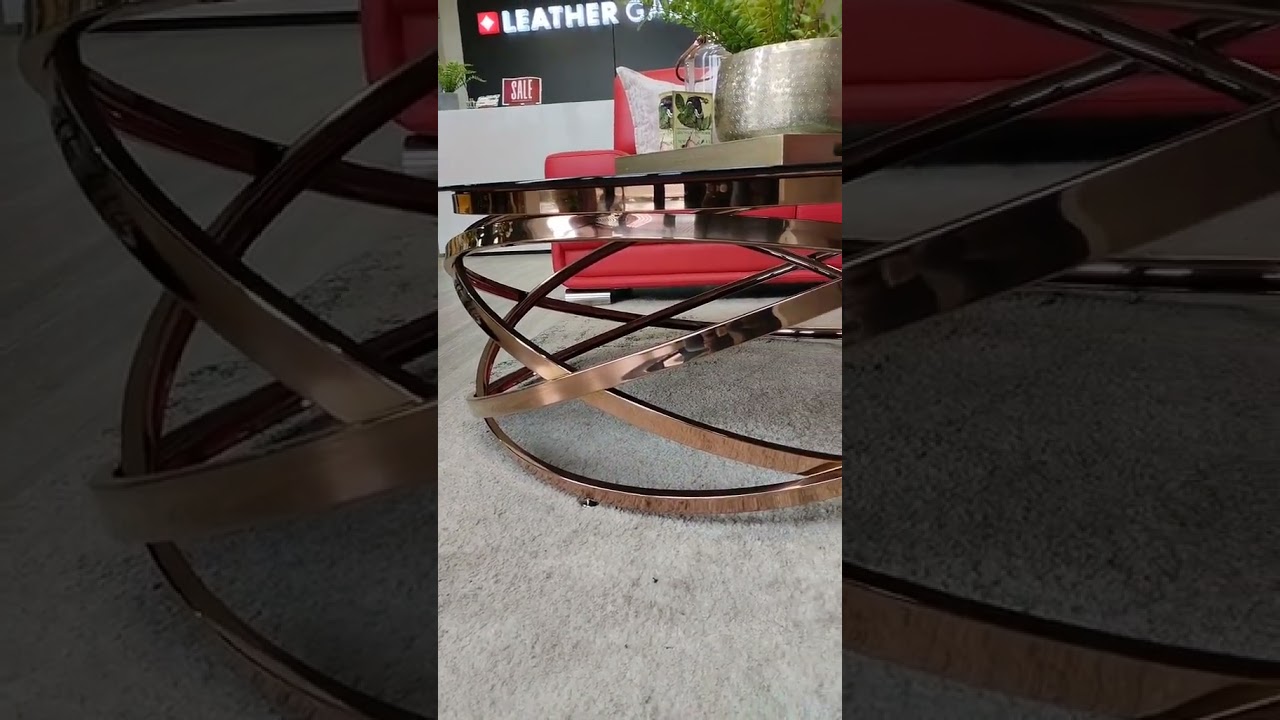 Elegant Crystal Rose Gold Glass Coffee Table - Leather Gallery