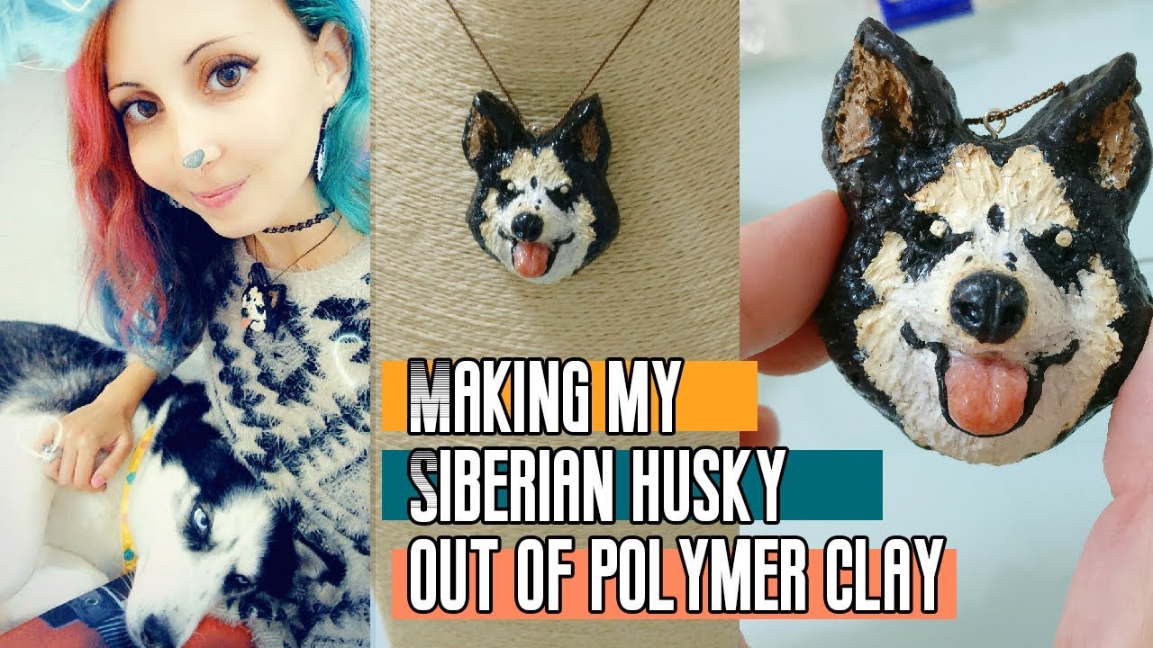 Making my siberian husky out of polymer clay | Fimo husky necklace