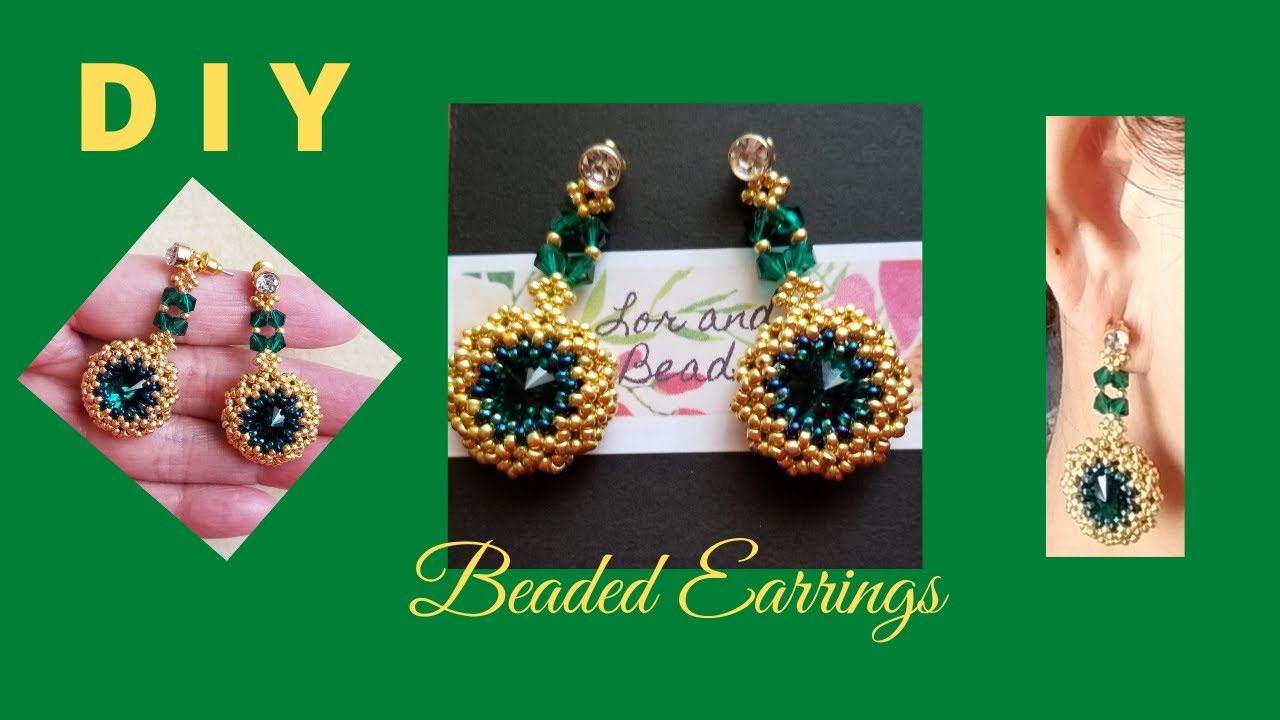 How to make  Elegant Emerald Crystal Beaded Earrings / How to Bezel Rivoli / Aretes / Orecchini #281