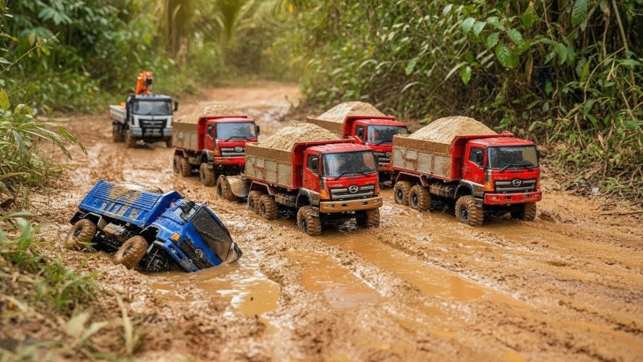 KUMPULAN TRUK OLENG Laka Lintas Truk Fuso 220Ps & Hino 500 Trinton Muatan Pasir Offroad RC Handmade