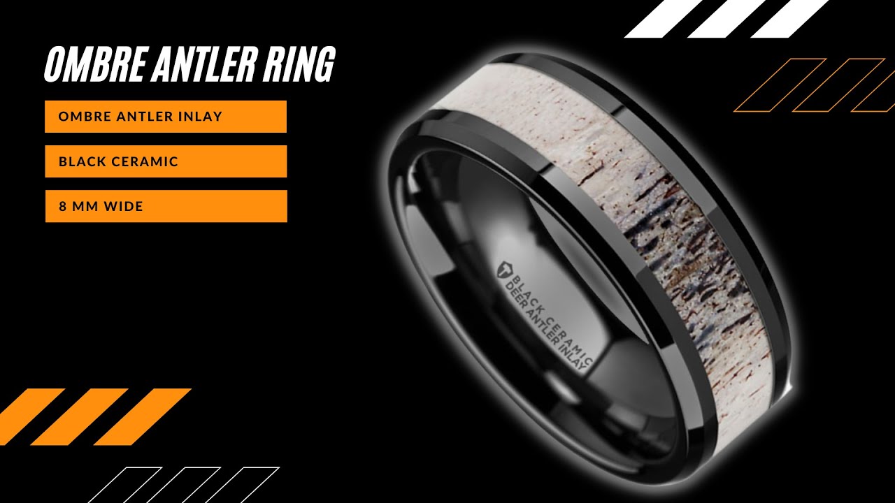 Ombre Antler Ring with Beveled Black Ceramic