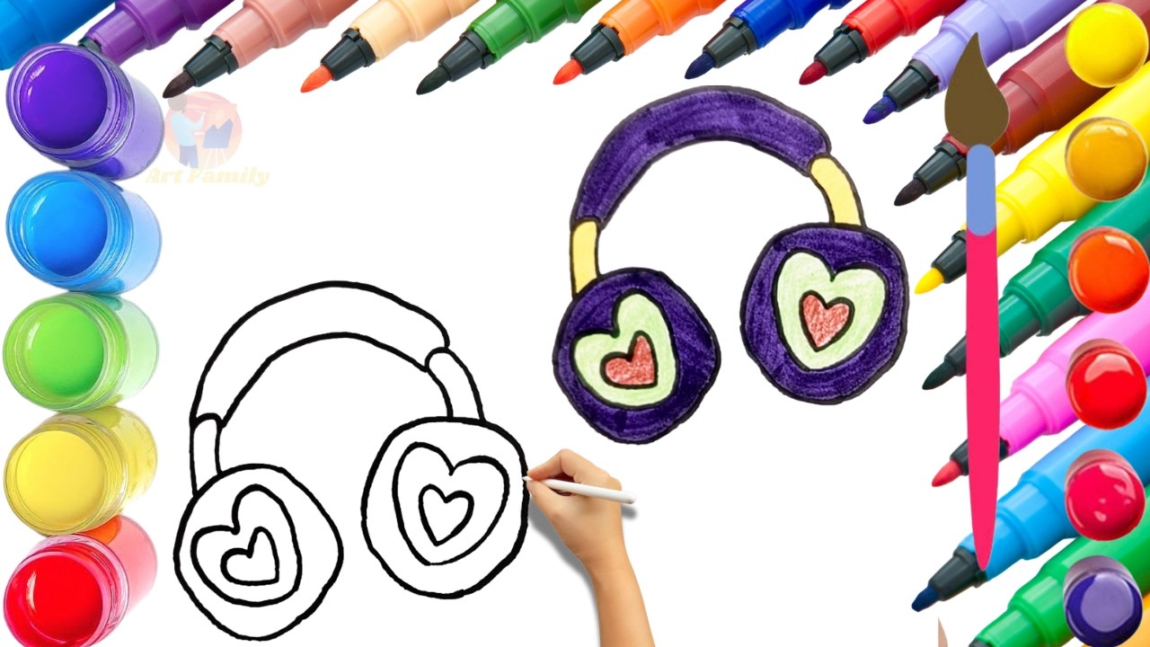 How To Draw cute Headphone Drawing, Painting & Coloring For Kids and Toddlers_ Child Art 🐋🌈🎨