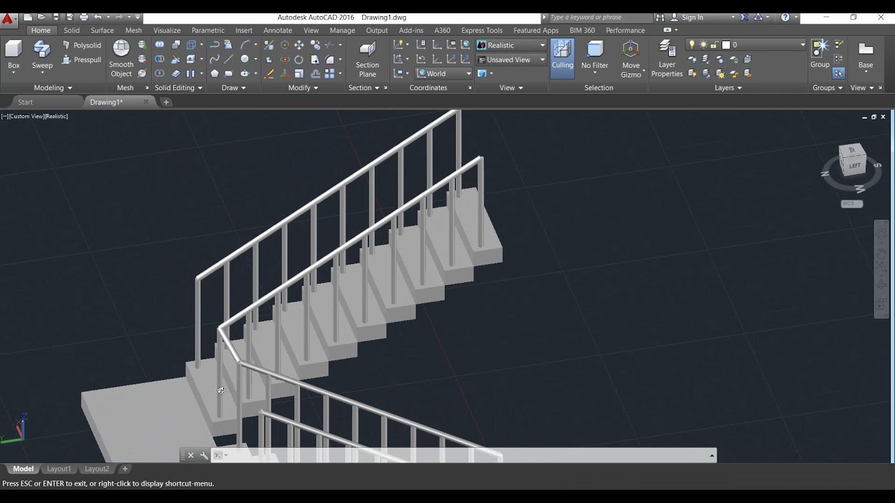 Dog legged staircase in autocad 3D