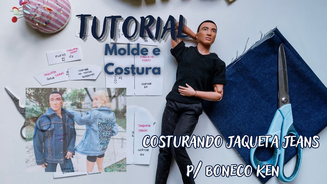 Tutorial jaqueta jeans para boneco Ken ​♡ Molde e Costura ​♡ Parte 2
