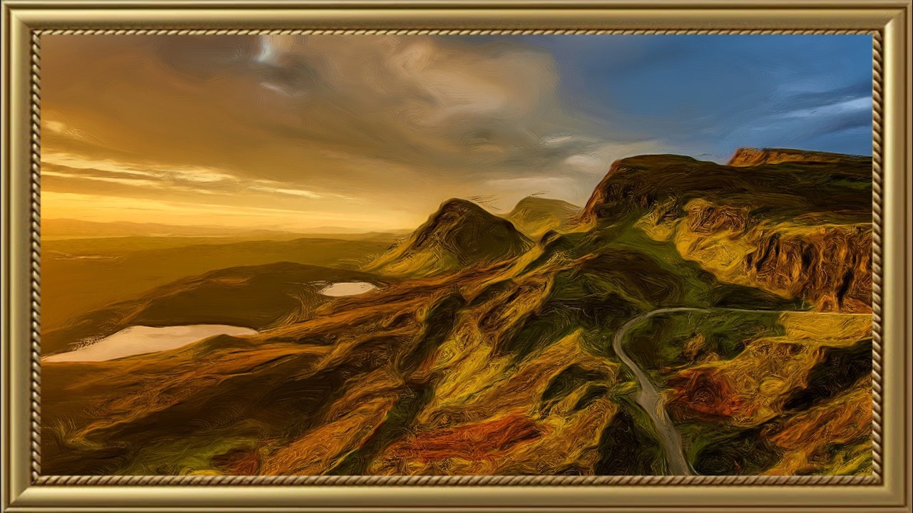 Golden-Mountain Landscape Artworks: 4K Animation Gold Frame TV Wallpaper | Screensaver TV Wallpaper 