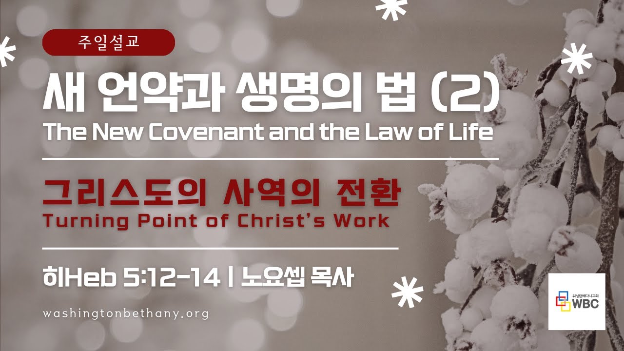[주일설교] 새 언약과 생명의 법 (2) (부제목: 그리스도의 사역의 전환) | 히브리서 5:12-14 | 노요셉 목사 | #주일 #예배 #설교