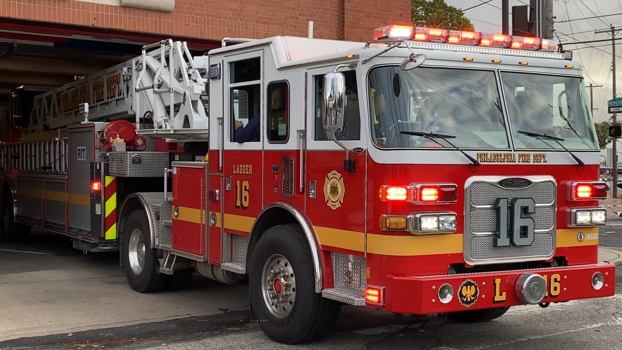 PHILADELPHIA FIRE DEPARTMENT TILLER LADDER 16 RESPONDING