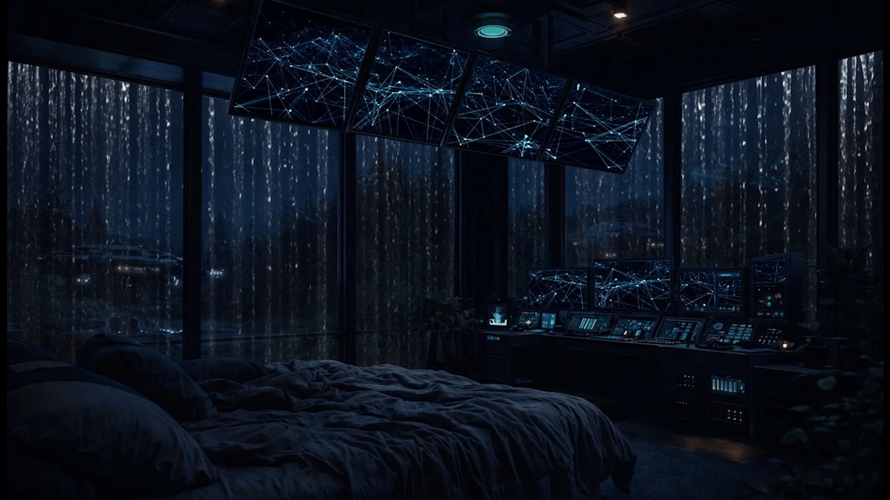 Rainy Night Ambience 🌧️ Cozy Cyber Room with Rain Sounds for Sleeping, Studying & Relaxing