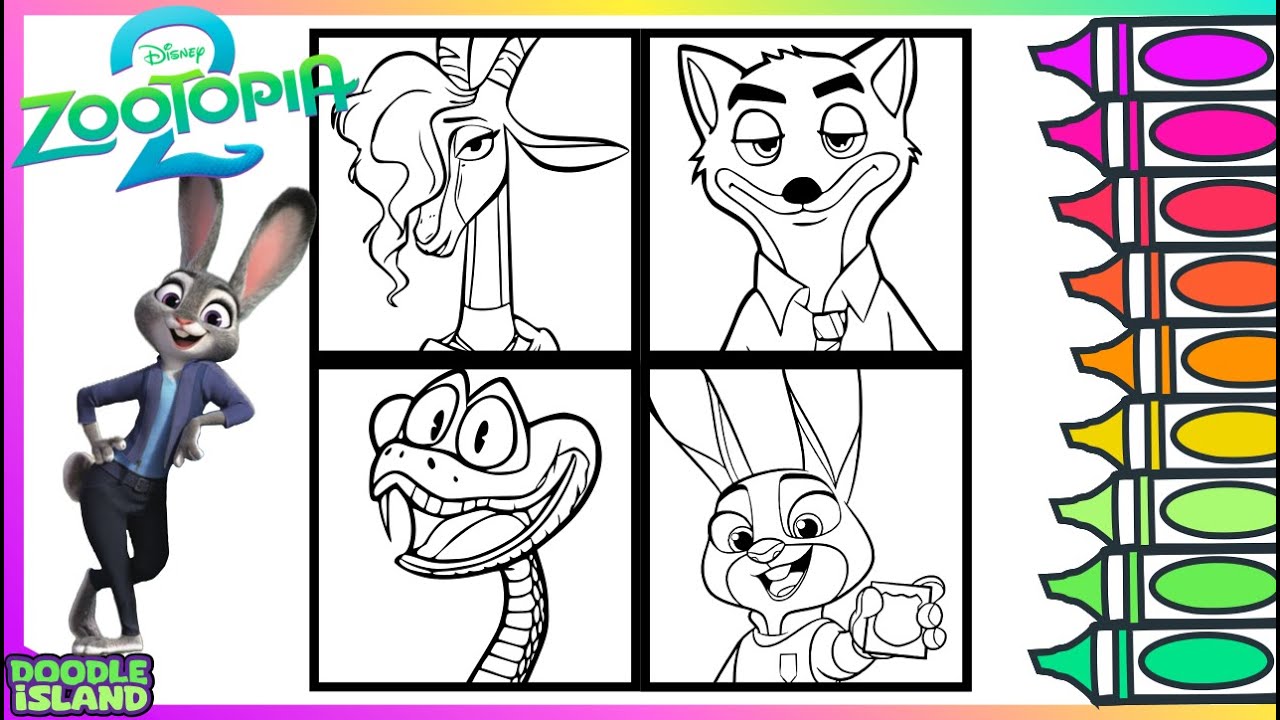 Disney Zootopia 2 Coloring Pages | How to Color Gary De'Snake, Nick Wilde, Gazelle & Judy Hopps