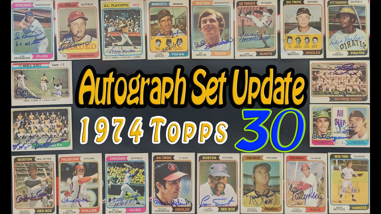 Обновление набора автографов Topps 1974 года, выпуск 30 — сменная карточка с многократными надпис...