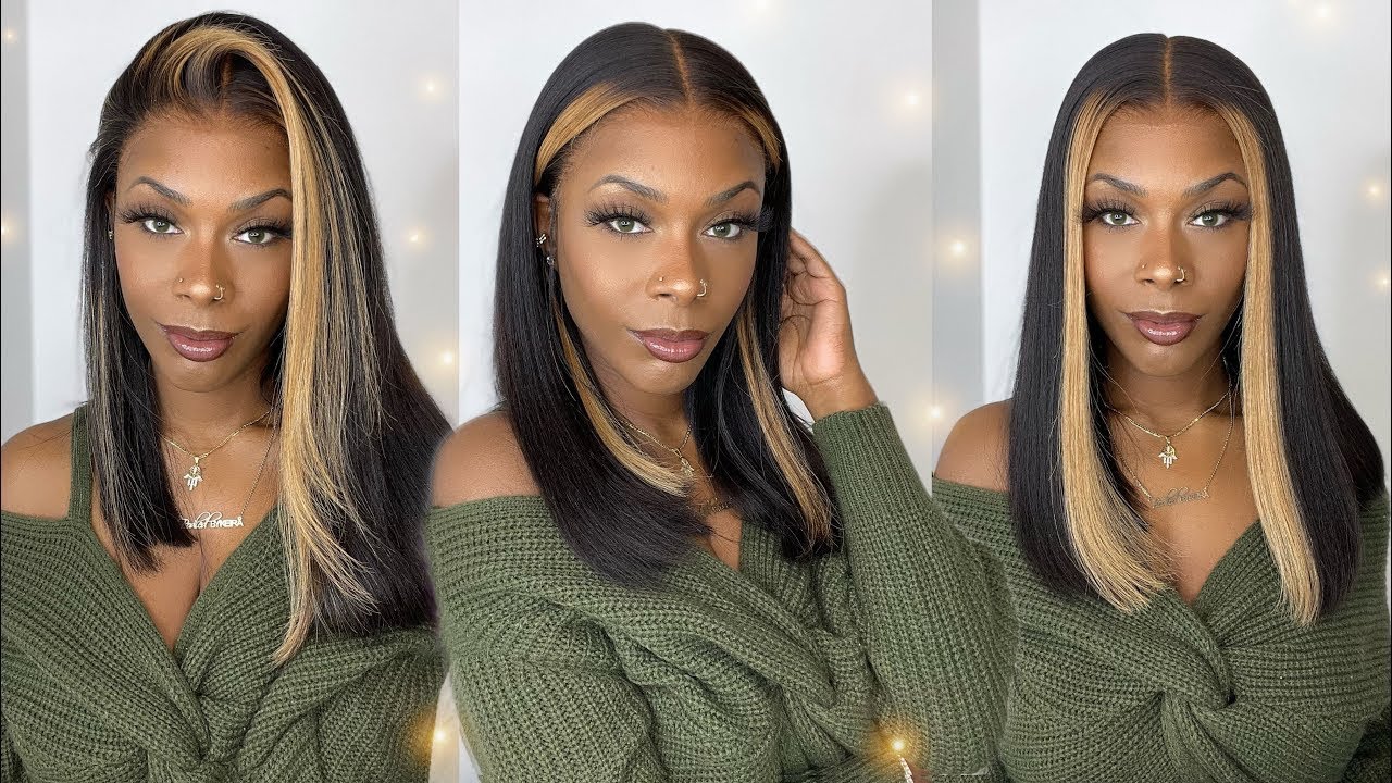 Boom😍! Must see Natural Yaki shoulder length Bob! Blonde Skunk Stripe Unit