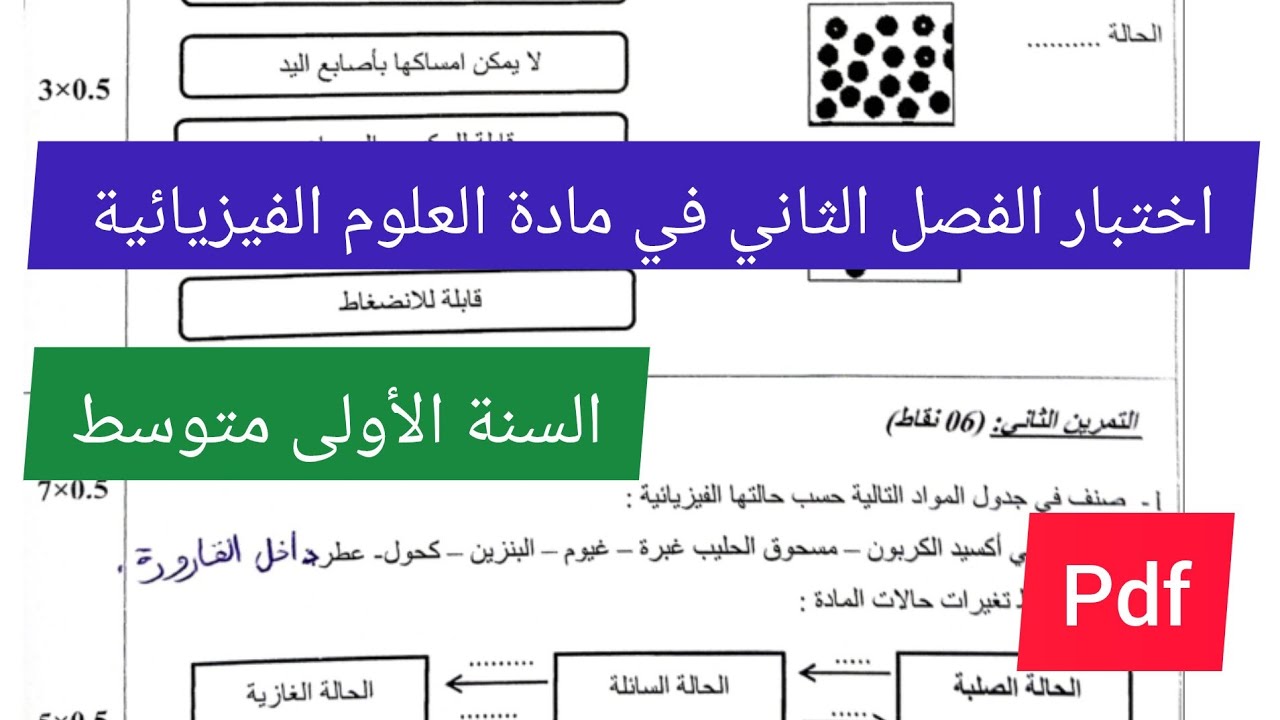 اختبار الفصل الثاني في مادة العلوم الفيزيائية والتكنولوجية السنة الأولى متوسط💯🔥💪
