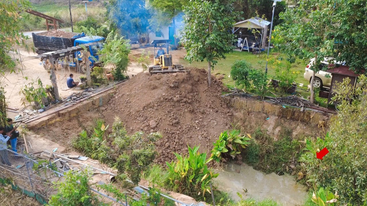 New Project Techniques Filling Land delete samll Pond   by Dozer and Dump Truck 