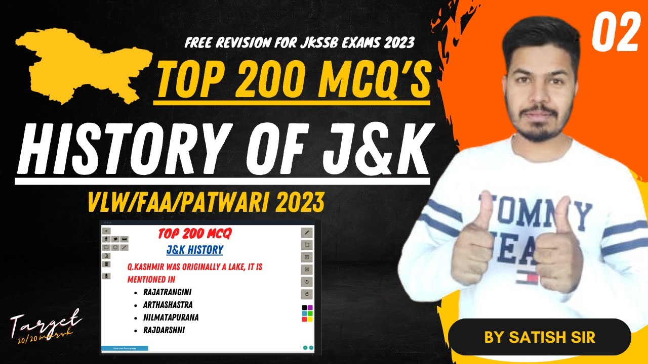 Top 200 Mcq on J&K History for jkssb vlw/faa/patwari exam  by Satish sir || Jkssb online tutorial.
