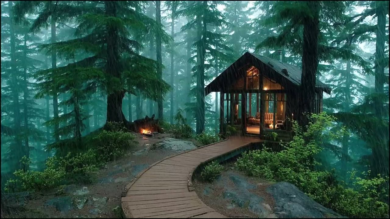 Soft Rain for Deep Sleep Study and Insomnia Relief in a Cozy Cottage Surrounded by Woods