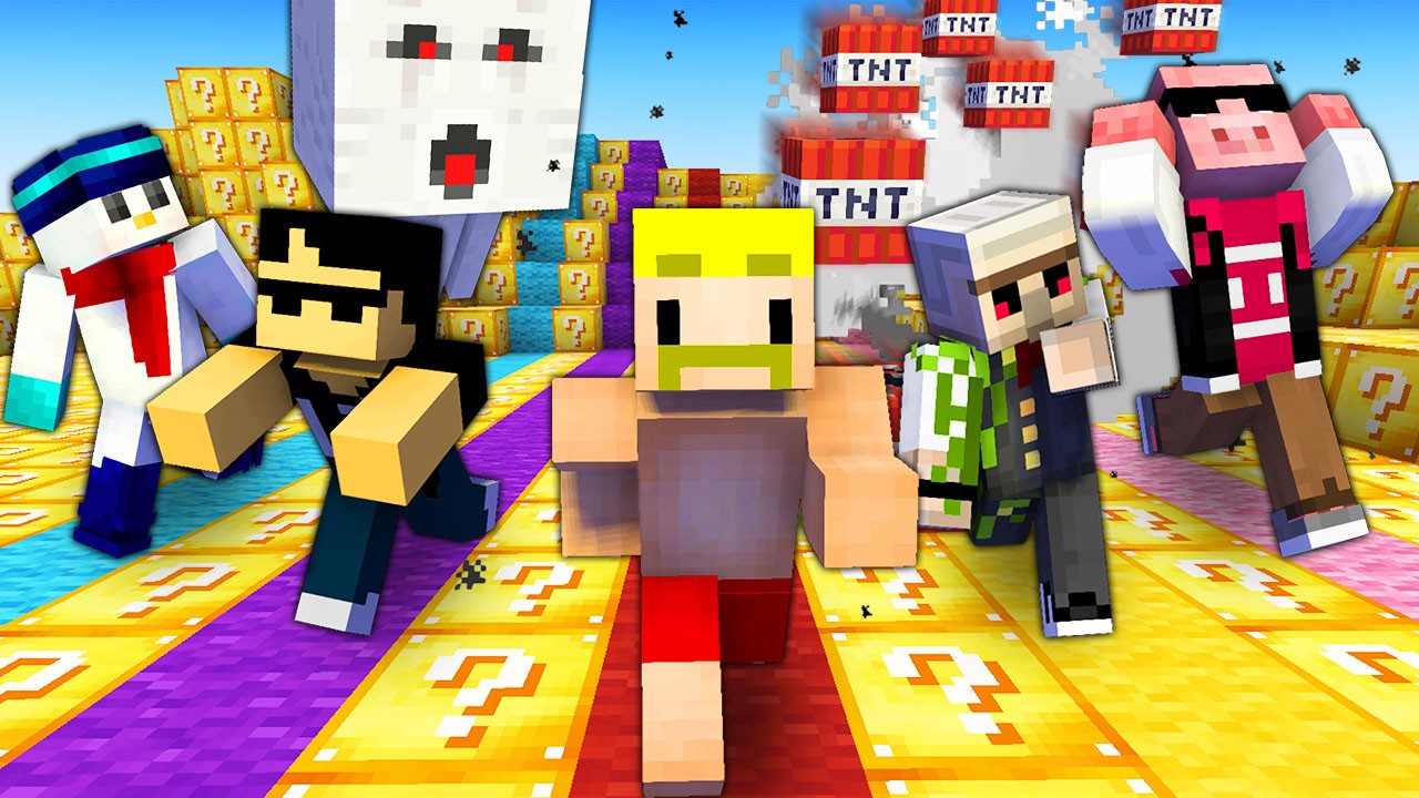 【マイクラ】ラッキーブロックだらけの世界でまっすぐ進め！一本道からずれたら即死亡！