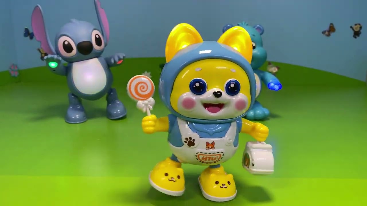 Dancing Toys Trio: Stitch, Care Bear, and a Funny Fox! 🌈🧸