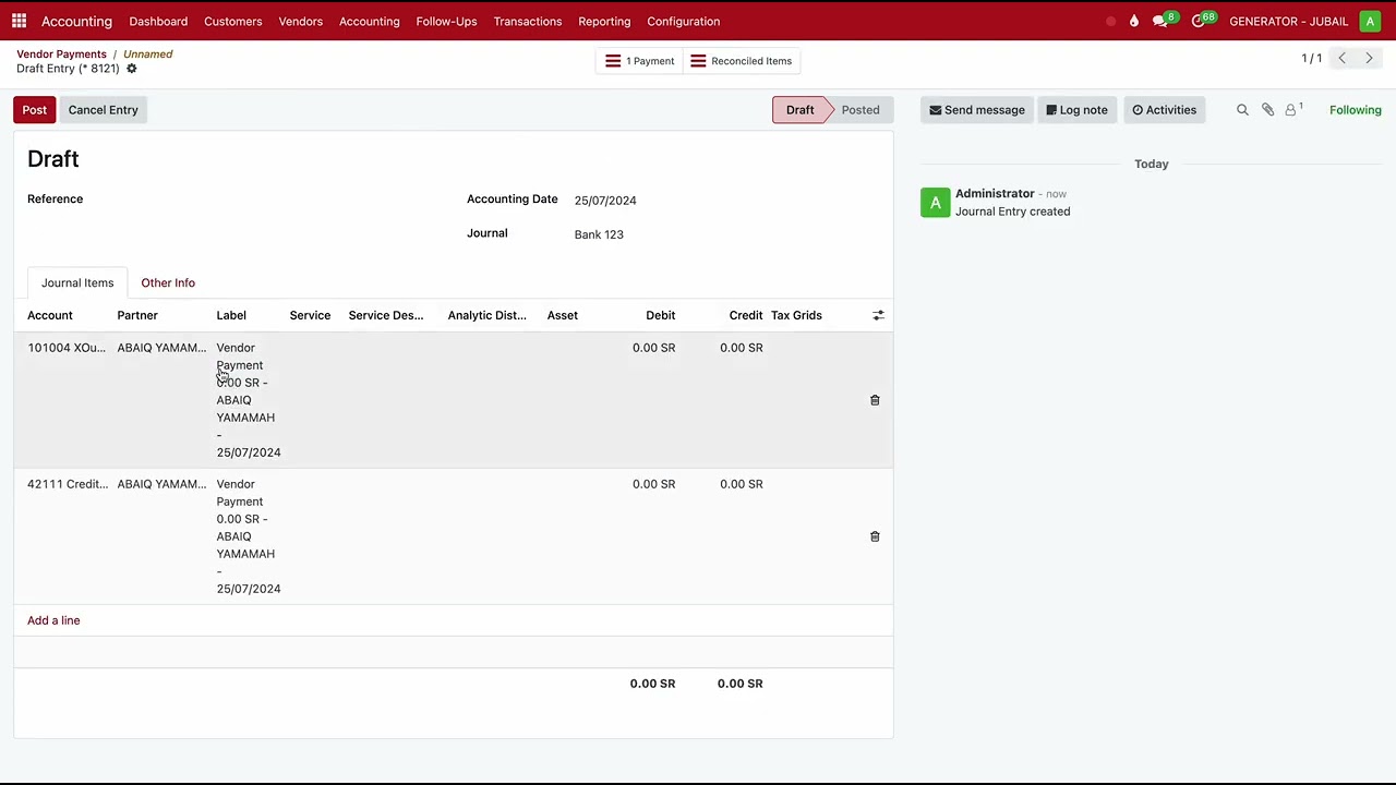 Ledger/Account Mapping In Journals (Receipt & Payments) in Odoo17 CE - English
