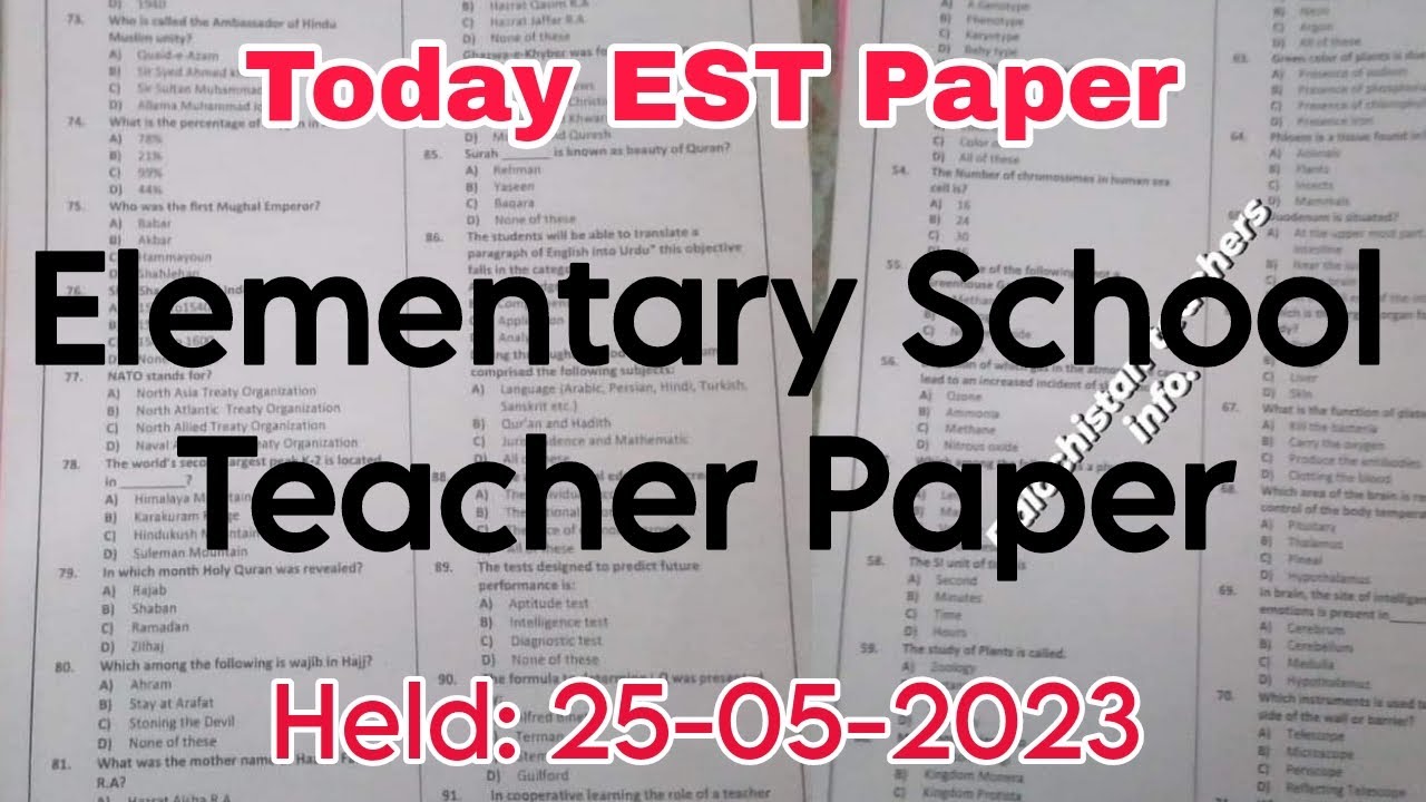 today est paper || elementary school teacher paper || zhob division est paper || held at 25-05-2023