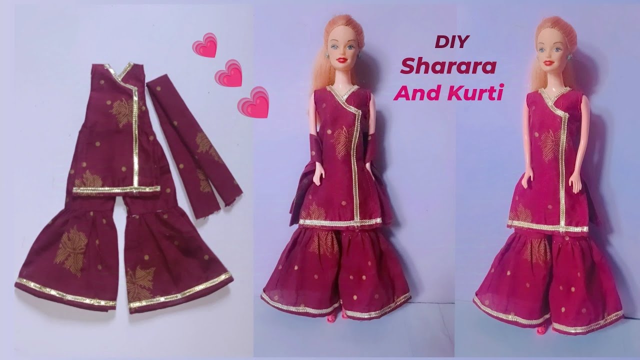 How To Make a Sharara & Kurti For Barbie Doll || DIY Barbie Outfit || Eshu Art&Craft #diybarbiecloth